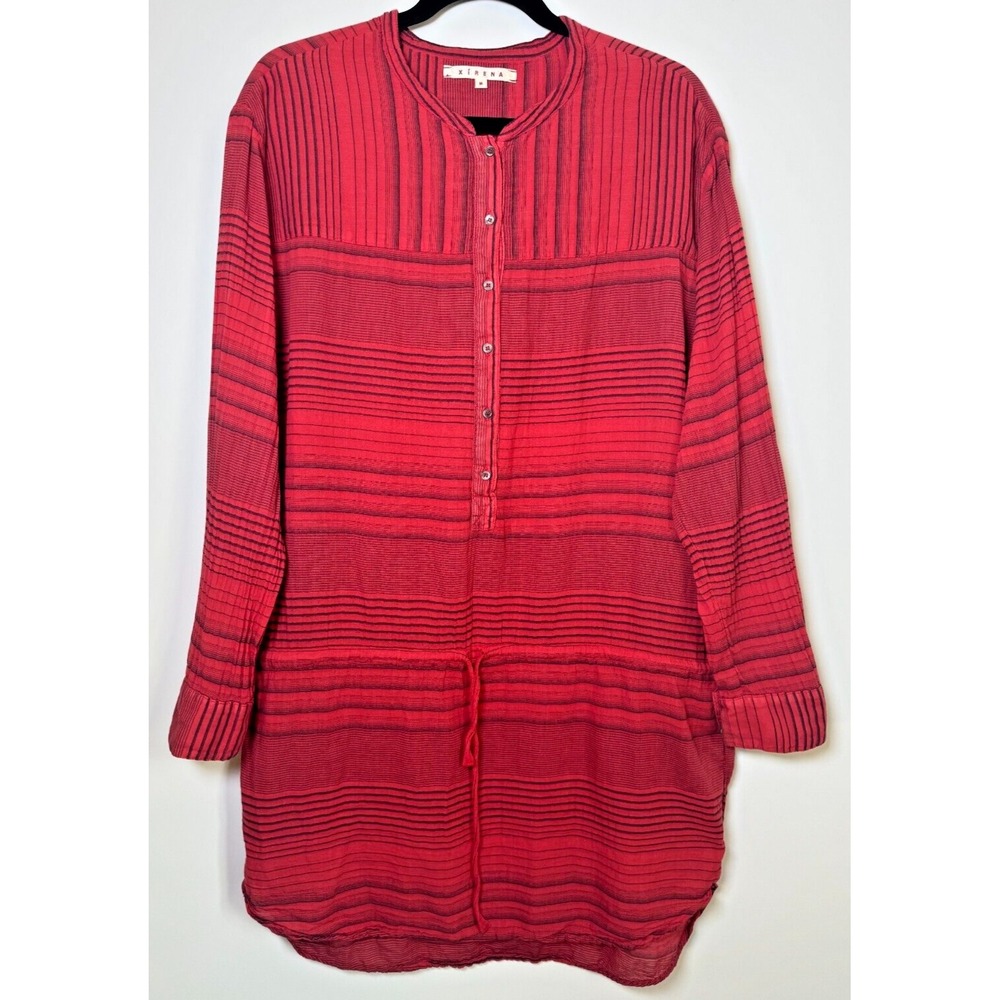 Xirena Red Striped Cotton Tunic Dress Womens Medium Made in USA Boho Coastal